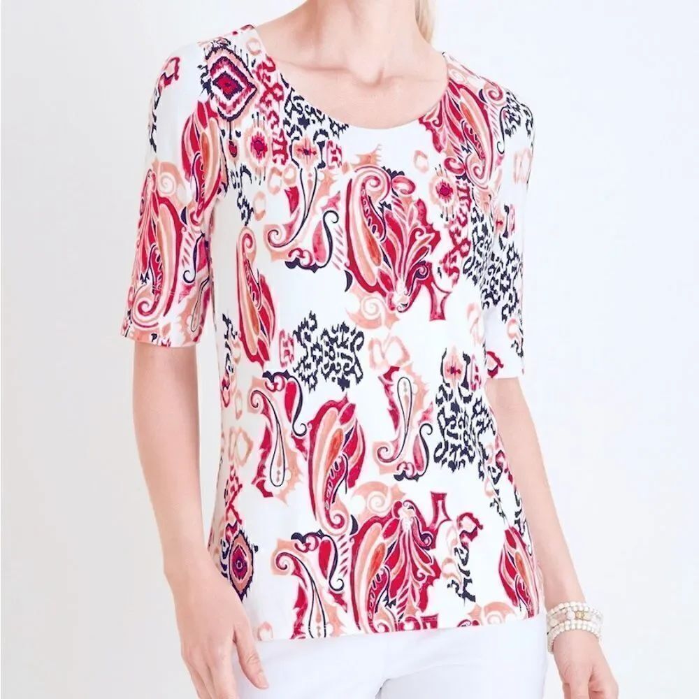 Chicos Printed Ballet-Neck Tee The elegant ballet neckline double layer front 3